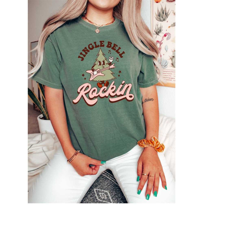 Retro Christmas Comfort Colors Shirt, Jingle Bell Rockin' Tree Shirt, Vintage Santa Christmas Shirt, Retro Holiday Shirt.jpg