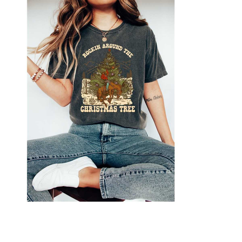 Retro Christmas Comfort Colors Shirt, Rockin Around The Tree Shirt, Vintage Santa Christmas Shirt, Retro Holiday Shirt,.jpg