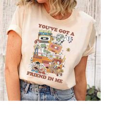retro youve got a friend in me shirt, woody and buzz lightyear shirt, toy story jessie and bullseye shirt, disney famil