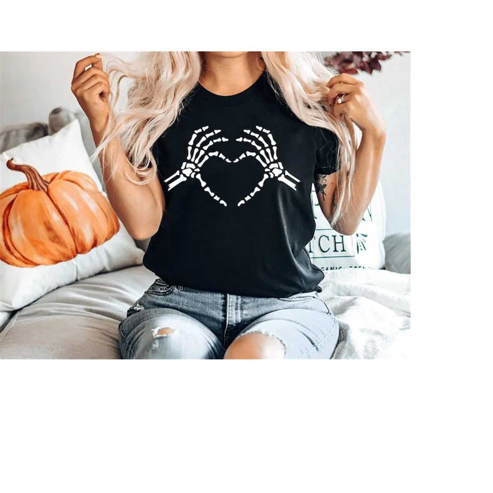 Skeleton Hand Making Heart Shirt, Spooky Halloween Heart Shirt, Scary Halloween Skeleton Shirt, Halloween Shirt, Dead In.jpg