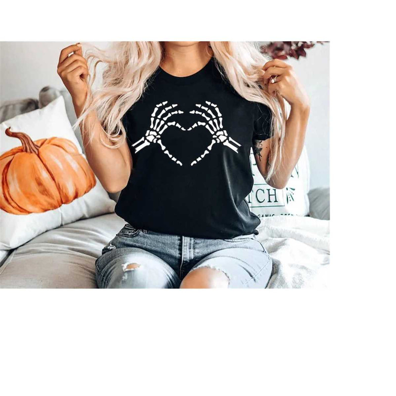 Skeleton Hand Making Heart Shirt, Spooky Halloween Heart Shirt, Scary Halloween Skeleton Shirt, Halloween Shirt, Dead In.jpg