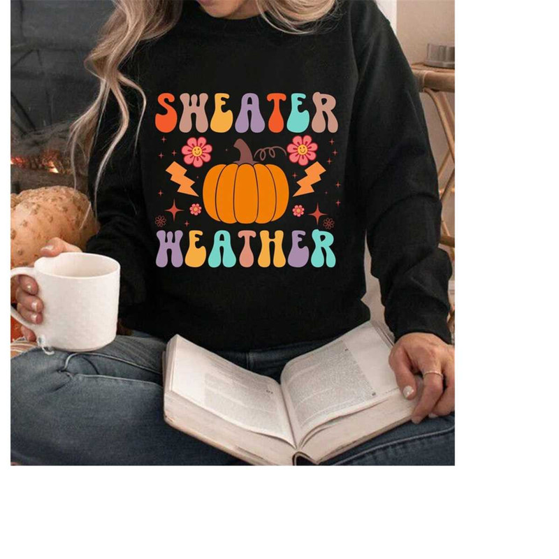 Sweater Weather, Pumpkin Sweatshirt, Halloween Crewneck Sweatshirt, Spooky Season, Fall Sweater, Thanksgiving Sweater, H.jpg