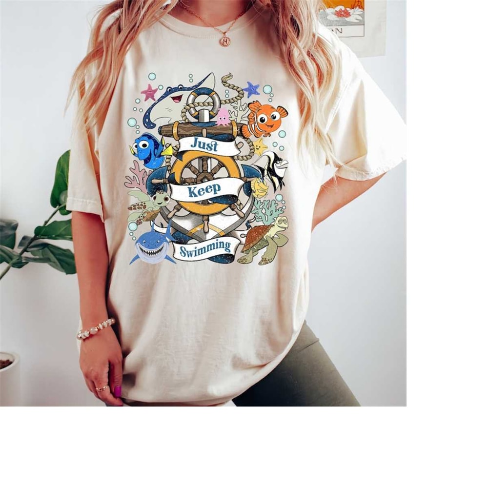 Vintage Disney Finding Nemo Characters Just Keep Swimming Shirt, Retro Disney Pixar Finding Dory Shirt, Disney Family Va.jpg