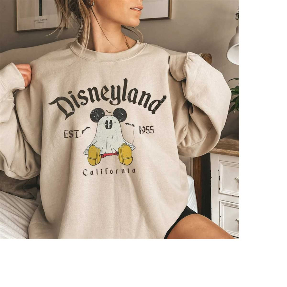 Vintage Disneyland Mickey And Friends Halloween Sweatshirt, Disneyland EST 1955 Halloween, Mickey Ghost Shirt, Retro Mic.jpg