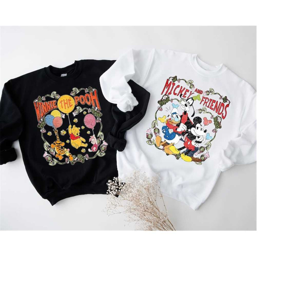 Vintage Floral Disney Mickey and Friends Sweatshirt, Winnie The Pooh Shirt, Disney Balloons Tee, Pooh Bear Shirt, Disney 1.jpg