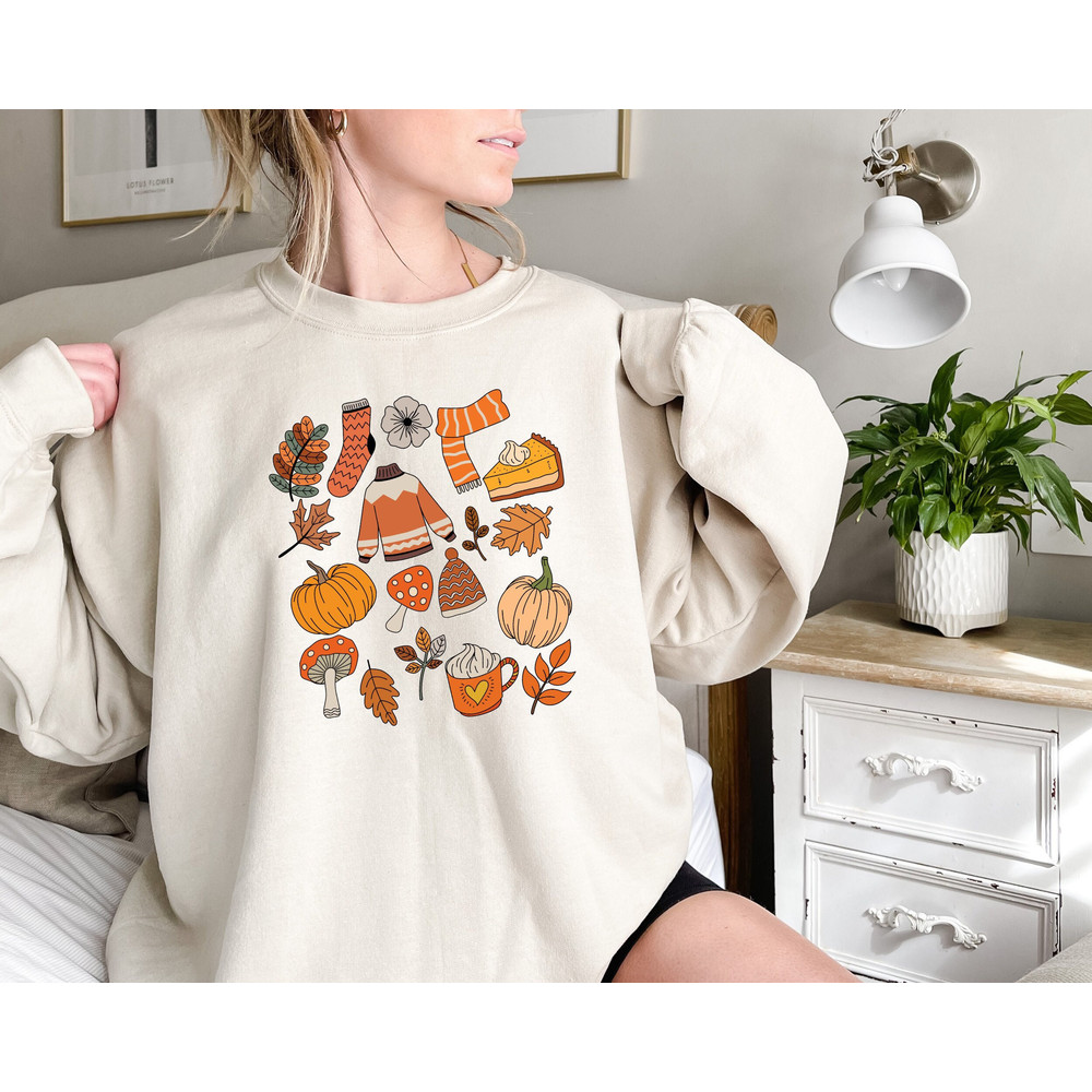 Autumn Doodle Sweatshirt, Autumn Sweatshirt, Autumn Little Things, Hello Fall Sweatshirt, Fall Shirt for Women Halloween, Cute Autumn Tee.jpg