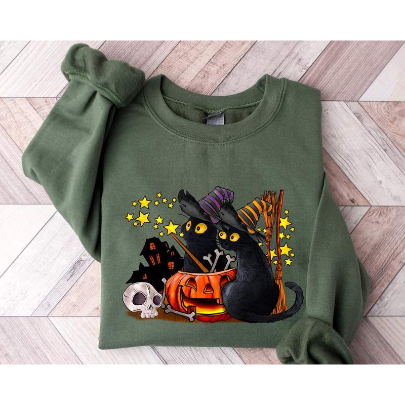 Black Cat Halloween Sweatshirt, Ghost Cat Shirt, Halloween Sweater, Halloween Cat Shirt, Cat Lover Shirt, Black Cat Shirt, Spooky Season.jpg