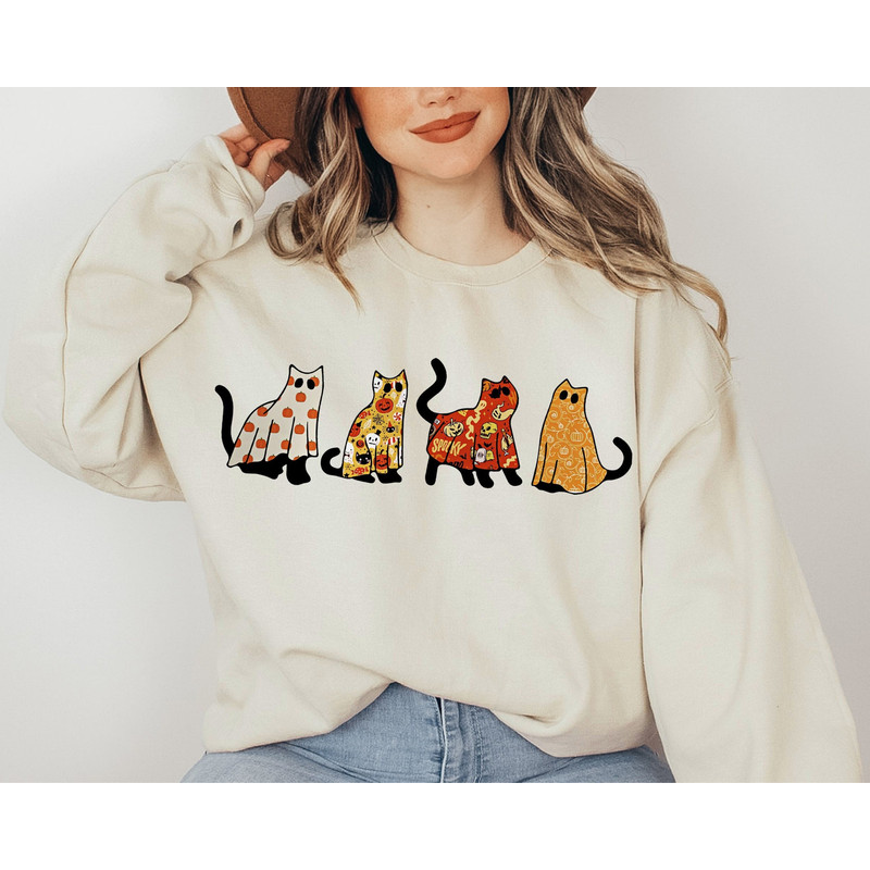 Cat Halloween Sweatshirt, Cat Sweatshirt, Ghost Hodie, Halloween Sweater, Halloween Cat Hoodie, Cat Lover, Cat Sweatshirt, Ghost Sweatshirt.jpg