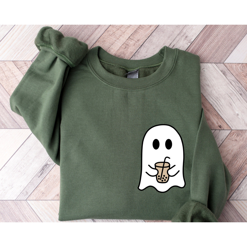 Cute Spooky Bubble Tea Sweatshirt, Womens Ghost Sweatshirt, Spooky Season,Fall Coffee Lover Hoodie,Halloween Party Shirt, Fall Graphic Shirt.jpg