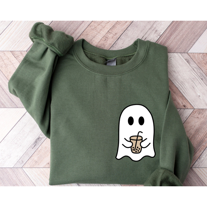 Cute Spooky Bubble Tea Sweatshirt, Womens Ghost Sweatshirt, Spooky Season,Fall Coffee Lover Hoodie,Halloween Party Shirt, Fall Graphic Shirt.jpg