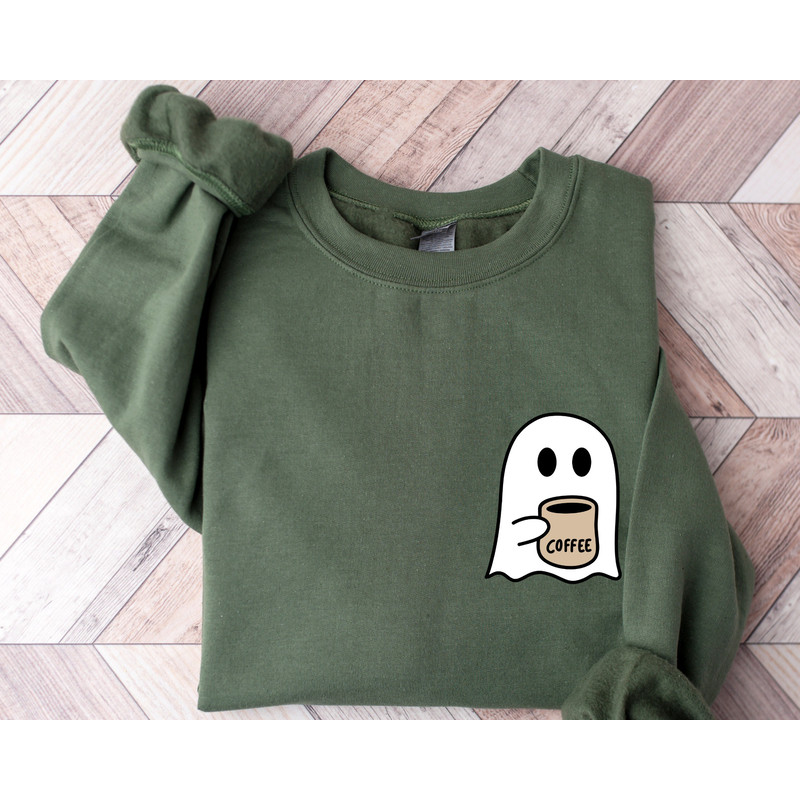 Cute Spooky Coffee Sweatshirt, Womens Ghost Sweatshirt, Spooky Season, Fall Coffee Lover Hoodie, Halloween Party Shirt, Fall Graphic Shirt.jpg