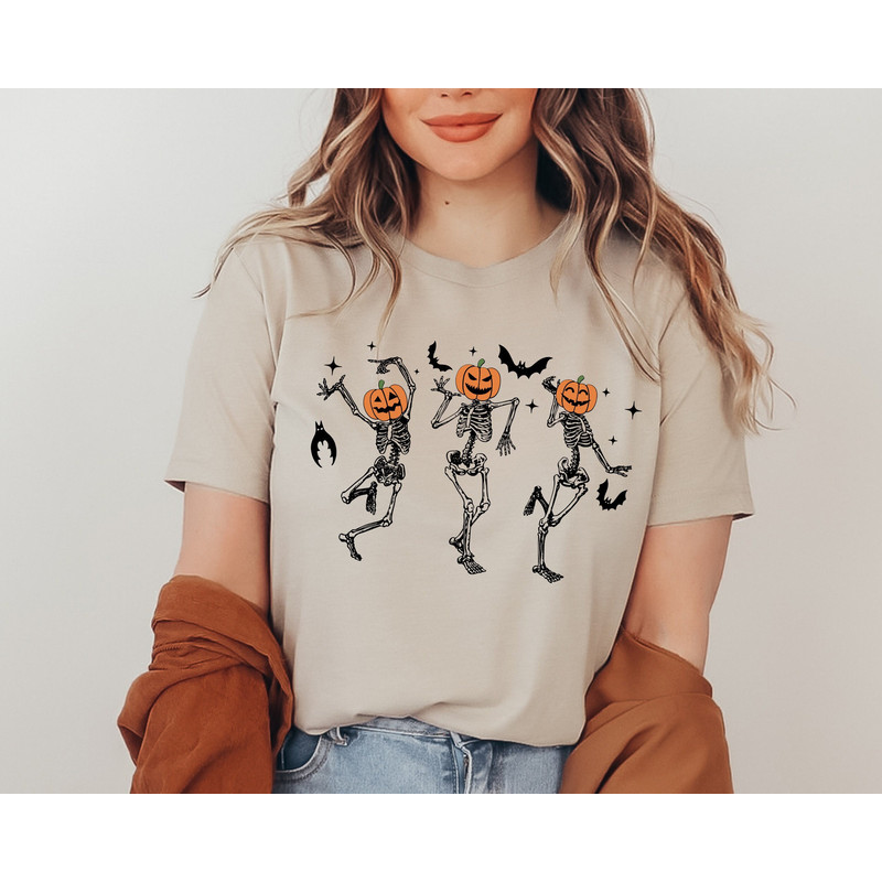Dancing Skeleton Shirt, Pumpkin Skeleton Graphic Tee, Halloween Skeleton Shirt, Halloween Gifts, Fall Halloween Shirt.jpg