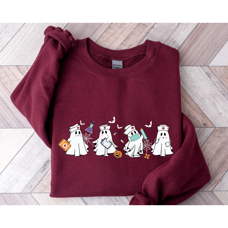 Ghost Nurse Sweatshirt, Halloween Sweatshirt, Halloween Nurse Sweatshirt, Funny Halloween Hoodie, Cute Nurse Sweatshirt.jpg