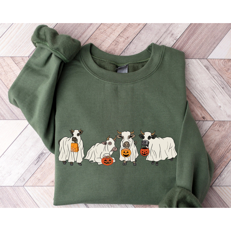 Halloween Ghost Cow Sweatshirt, Western Halloween Cow Sweatshirt, Halloween Cowboy Shirt, Halloween Ghost, Halloween Cow, Halloween Tee.jpg