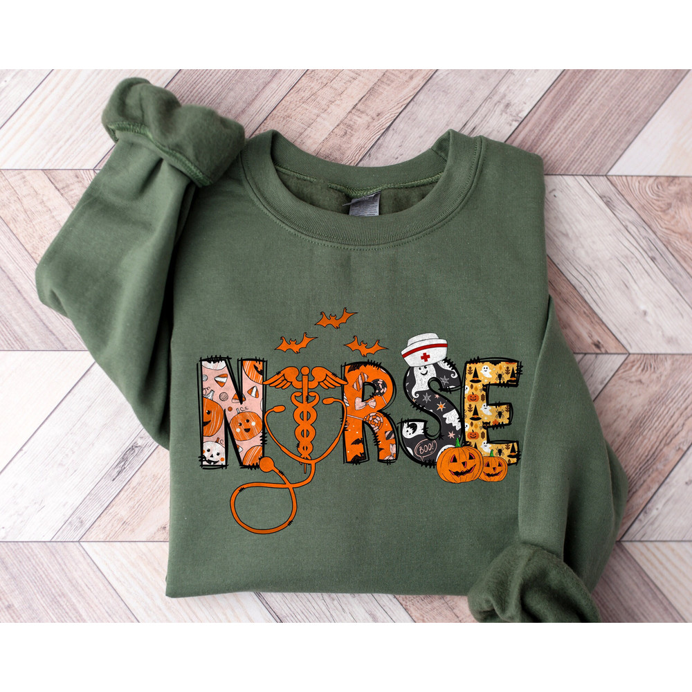 Halloween Nurse Sweatshirt, Spooky Nurse Sweatshirt, Nurse Halloween Gifts, Halloween Party Shirt, Nurse Halloween T-shirt, Cute Nurse Shirt.jpg