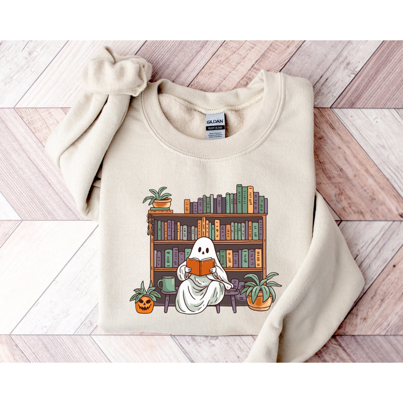 Librarian Ghost Halloween, Teacher Ghost Reading Books Sweatshirt, Halloween Teacher Sweatshirt, Halloween Shirt, Teacher Gift, Boo School.jpg