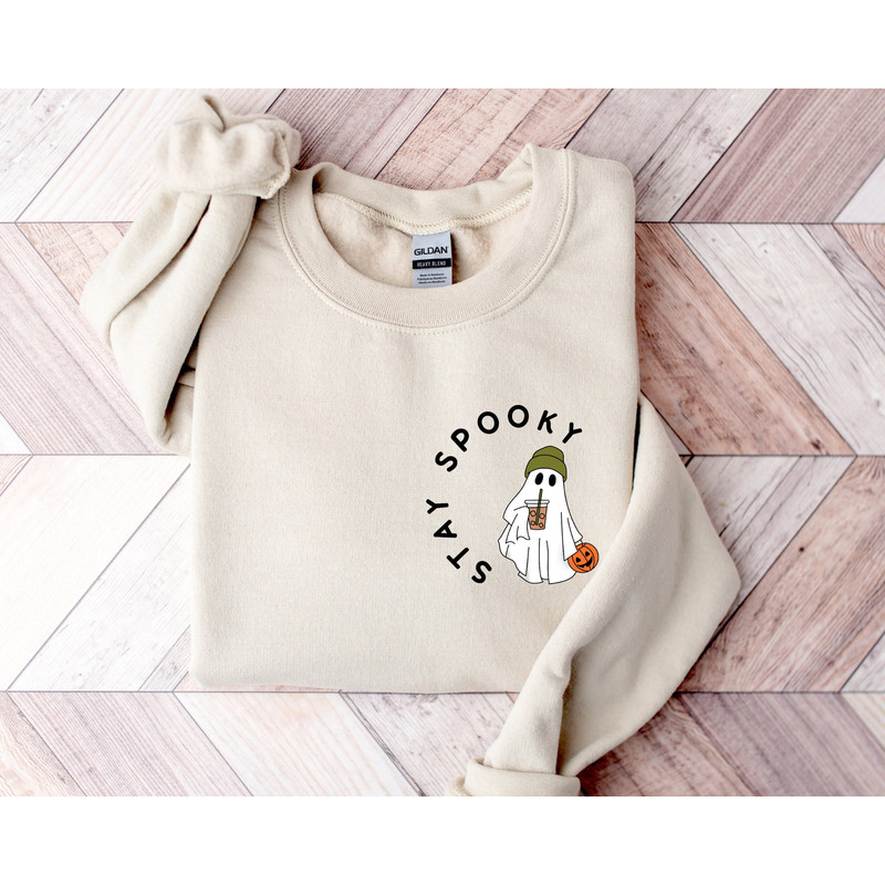 Stay Spooky Ghost Coffee Sweatshirt, Halloween Stay Spooky Sweatshirt, Stay Spooky Pocket Sweatshirt, Halloween Boo Ghost, Cute Halloween.jpg
