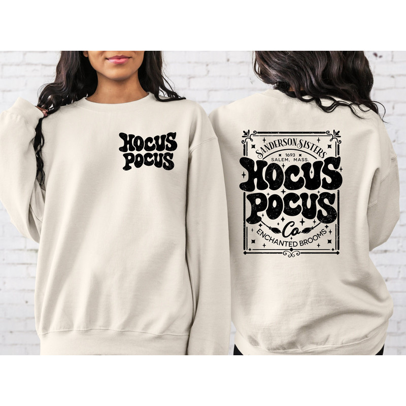 2 Side Hocus Pocus Pocket Size Sweatshirt, Halloween Shirts, Halloween Witch Shirt, Halloween Party Shirt, Sanderson Sisters Enchanted Broom.jpg