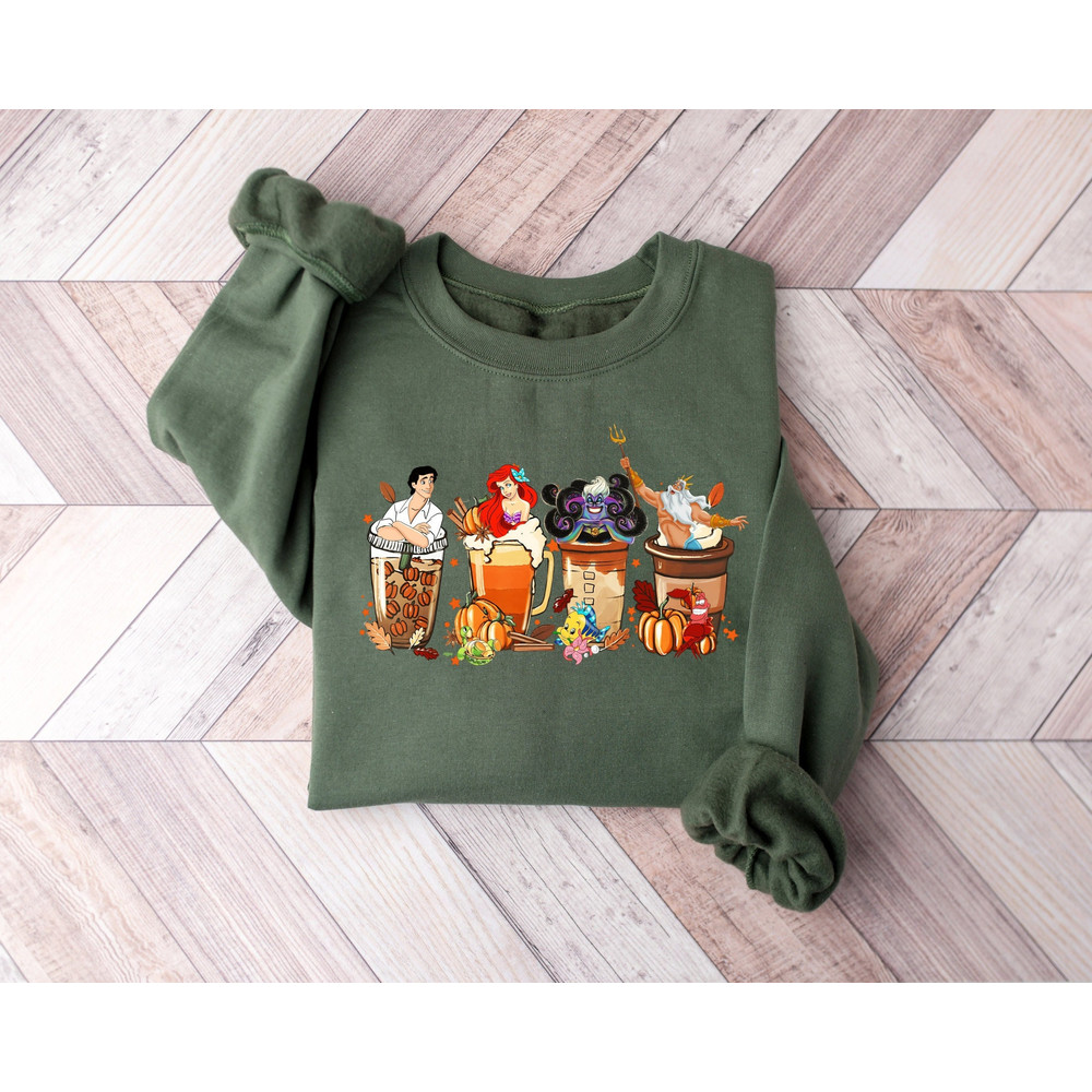 Ariel Latte Coffee Halloween Sweatshirt, Disney Halloween Coffee Sweatshirt, Vintage Fall Season Sweatshirt, Pumpkin Spice Latte Sweatshirt.jpg
