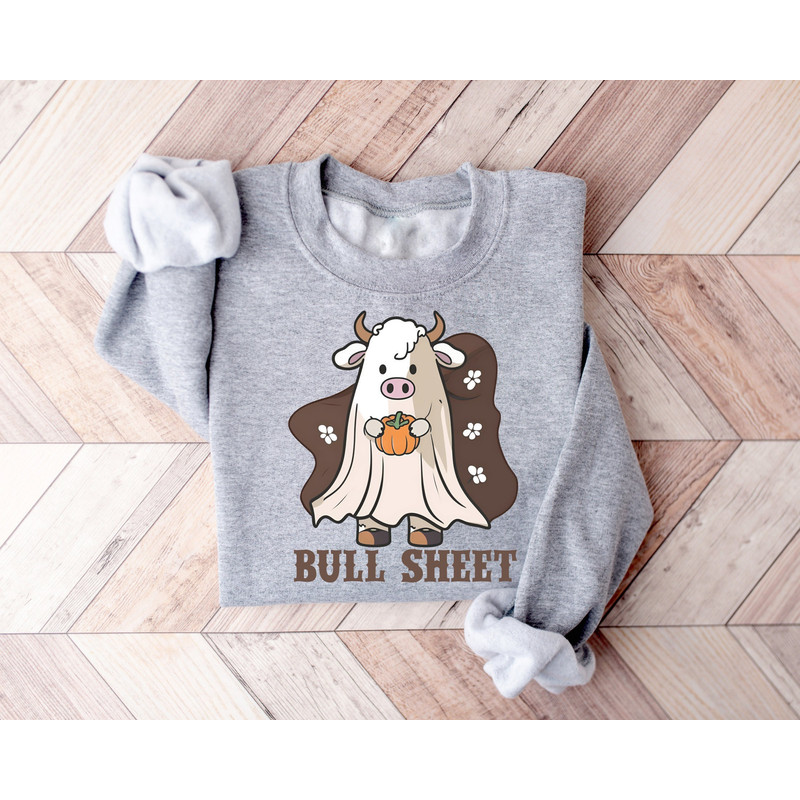 Bull Sheet Pumpkin Halloween Sweatshirt,Halloween Shirts,Ghost Cows Sweatshirt,Funny Halloween,Cow Lover Gift,Halloween Sweater,Fall Shirt.jpg