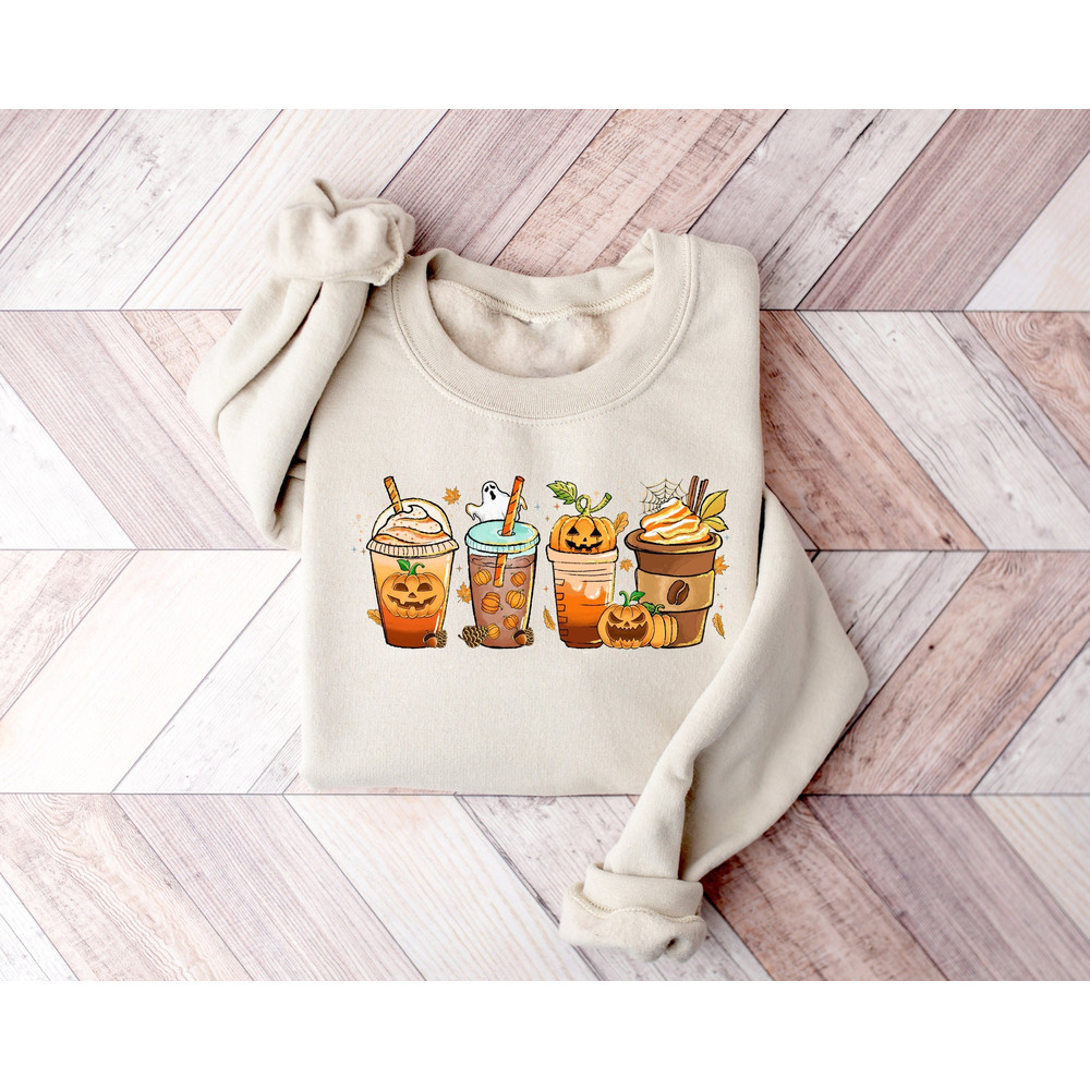 Cute Halloween Coffee Sweatshirt, Halloween Shirts, Coffee Ghost Shirt, Coffee Lover Shirt, Pumpkin Spice Latte Drink Cup, Coffee Lover Gift.jpg