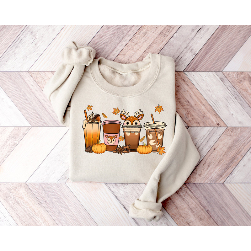 Cute Halloween Pumpkin Sweatshirt, Coffee Lover Shirt, Halloween Fall Coffee Shirt, Coffee Lover Gift, Halloween Pumpkin Latte Drink Cup.jpg