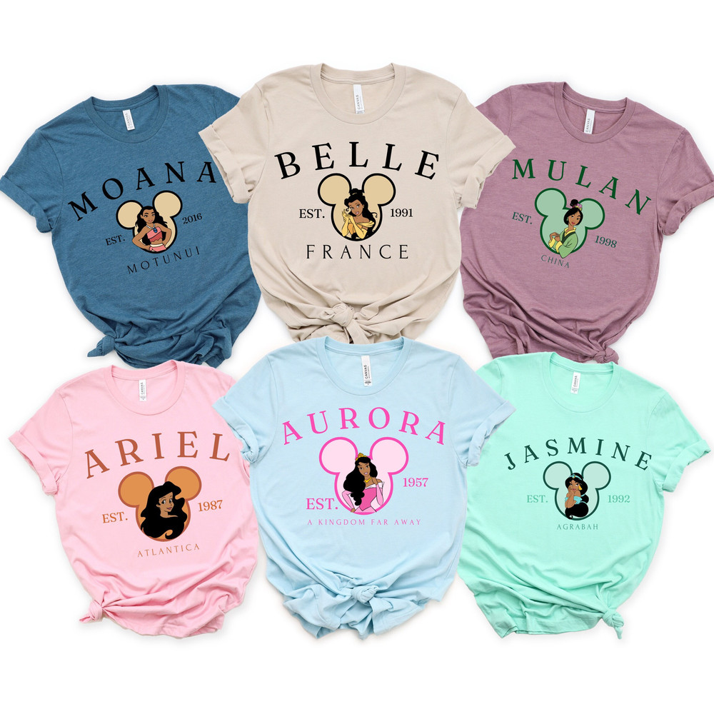 Disney African American Princess Tee, Black Princess Shirts, Black Princess Group Shirts, Black Ariel Shirt, Tiana Shirt, Gift for her.jpg