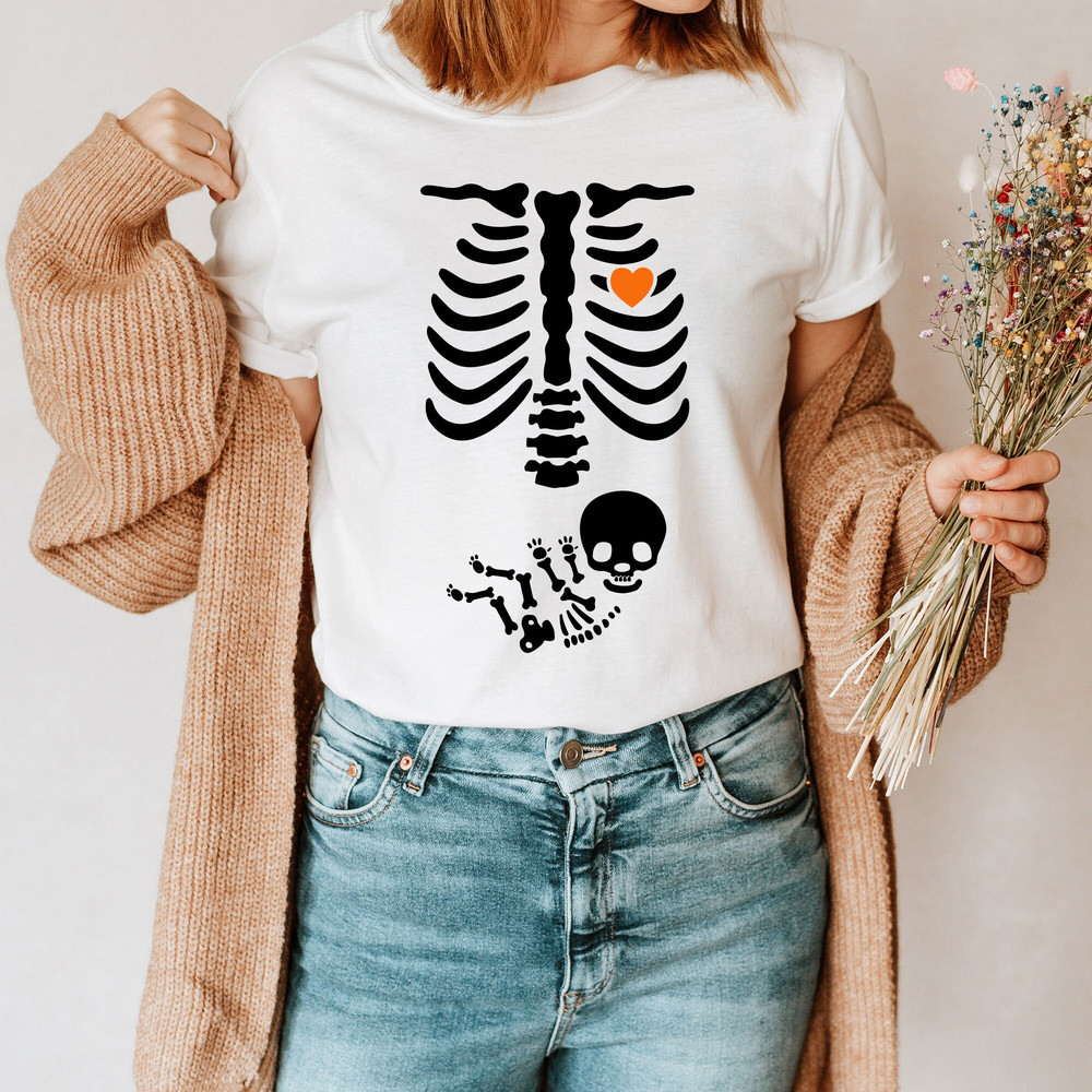 Cute Pregnancy Announcement Tshirt 2023, Fall New Mom Sweatshirt, Halloween Party Gift for Women, Halloween Unique Tee, Like Skeleton Gifts.jpg