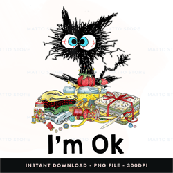 qas-yfx-0594 im ok sewing quilting black cat cats digital png file, png download