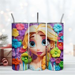3d rapunzel flowers tumbler design, disney princess wrap, 20oz skinny tumbler instant download