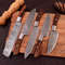 Custom Handmade 5PCS Damascus Steel Kitchen Chef Knives Set Full Tang Wooden Handle With Leather Ro 1