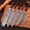 Custom Handmade 5PCS Damascus Steel Kitchen Chef Knives Set Full Tang Wooden Handle With Leather Ro 3