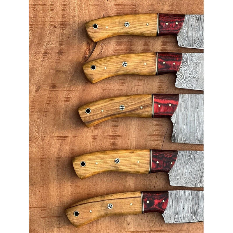 Custom Handmade 5PCS Damascus Steel Kitchen Chef Knives Set Full Tang Wood And Pakka Wood Handle Wi 5
