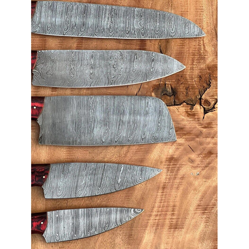 Custom Handmade 5PCS Damascus Steel Kitchen Chef Knives Set Full Tang Wood And Pakka Wood Handle Wi 7