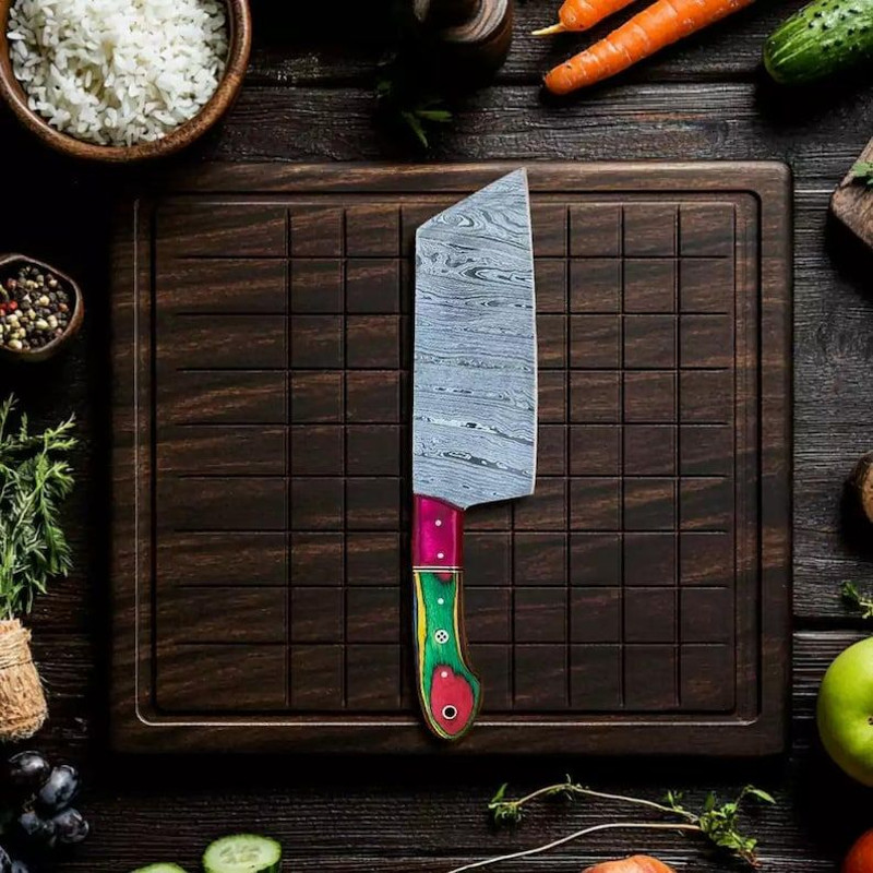 Custom Handmade 5PCS Damascus Steel Kitchen Chef Knives Set Full Tang MultiColor Pakka Wood Handle 3