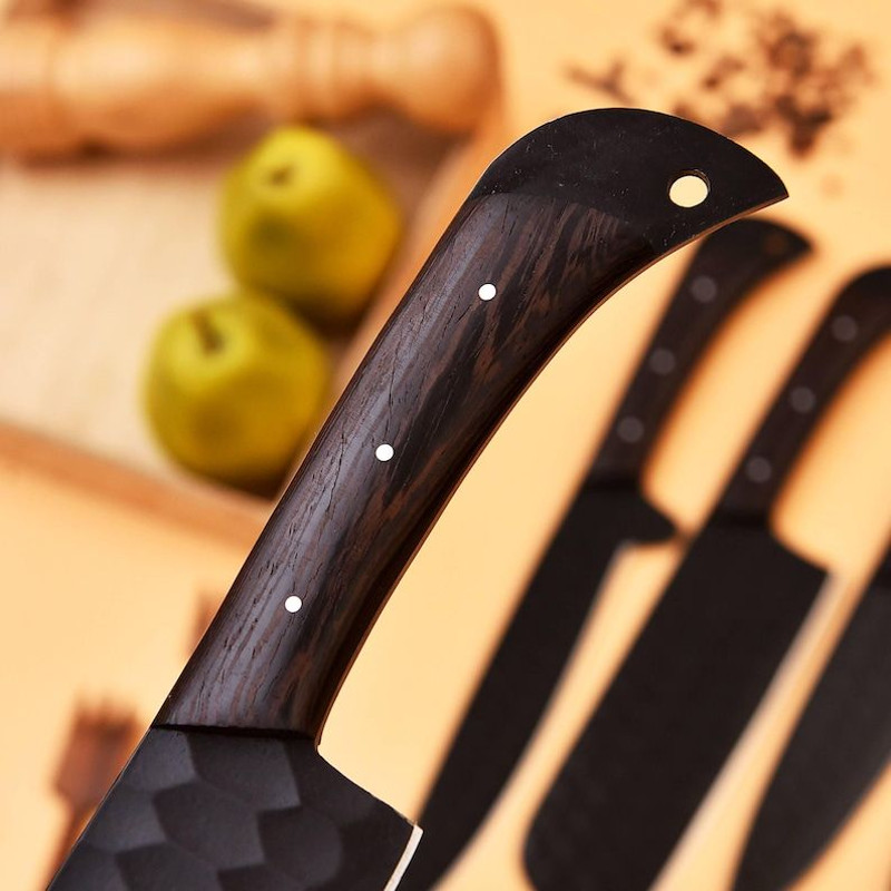 Custom Handmade 5PCS Damascus Steel Kitchen Chef Knives Set Full Tang Wengi Wood Handle With Leathe 3