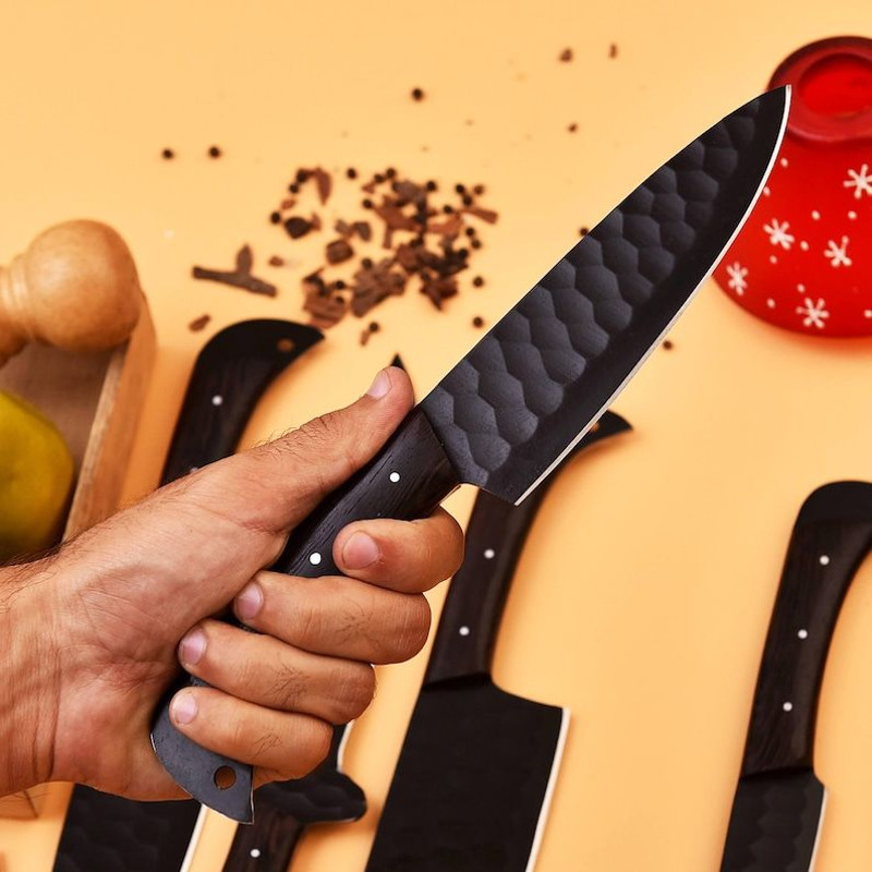 Custom Handmade 5PCS Damascus Steel Kitchen Chef Knives Set Full Tang Wengi Wood Handle With Leathe 4