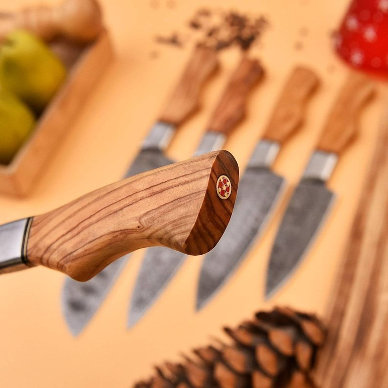 Custom Handmade 5PCS Damascus Steel Kitchen Chef Knives Set Full Tang Wood And Steel Handle With Le 2