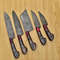 Custom Handmade 5PCS Damascus Steel Kitchen Chef Knives Set Full Tang Pakka Wood Handle With Leathe 1