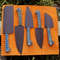 Custom Handmade 5PCS Damascus Steel Kitchen Chef Knives Set Full Tang Blue Pakka Wood Handle With L 6