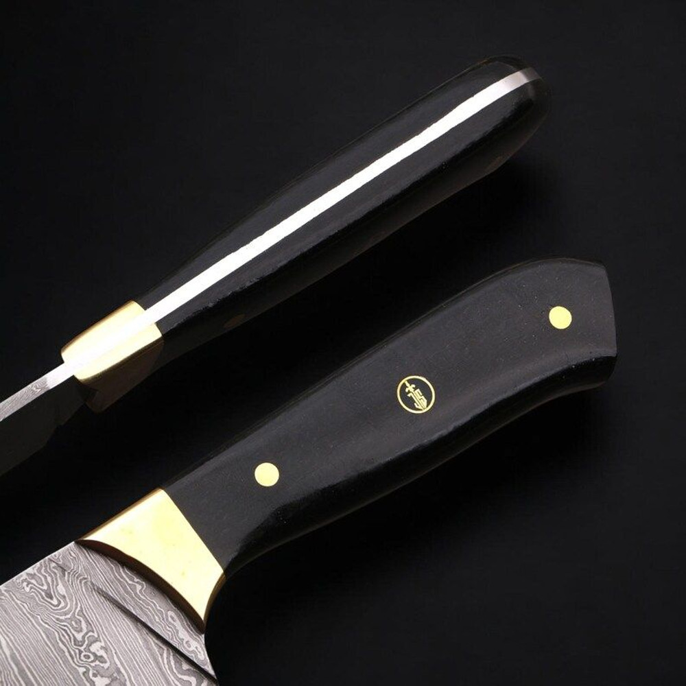 Custom Handmade 6PCS Damascus Steel Kitchen Chef Knives Set Full Tang PAkka Wood And Brass Handle W 3