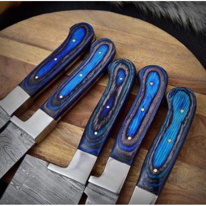 Custom Handmade 5PCS Damascus Steel Kitchen Chef Knives Set Full Tang Steel And Pakka Wood Handle W 3