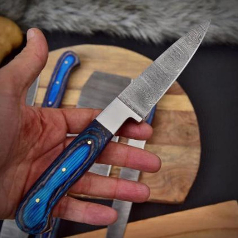 Custom Handmade 5PCS Damascus Steel Kitchen Chef Knives Set Full Tang Steel And Pakka Wood Handle W 4