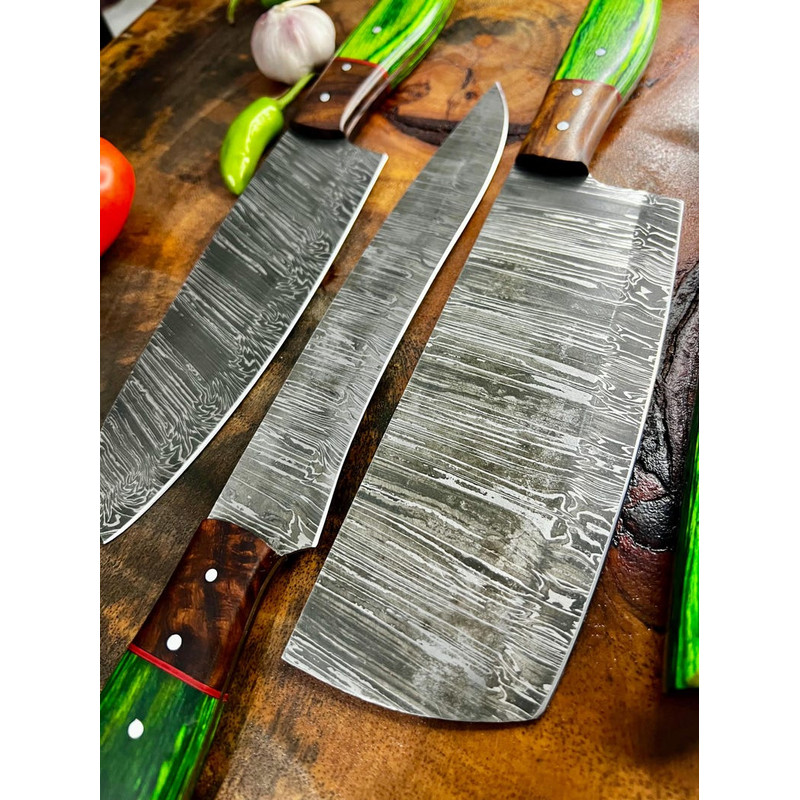 Custom Handmade 5PCS Damascus Steel Kitchen Chef Knives Set Full Tang Wood And Pakka Wood Handle Wi 5