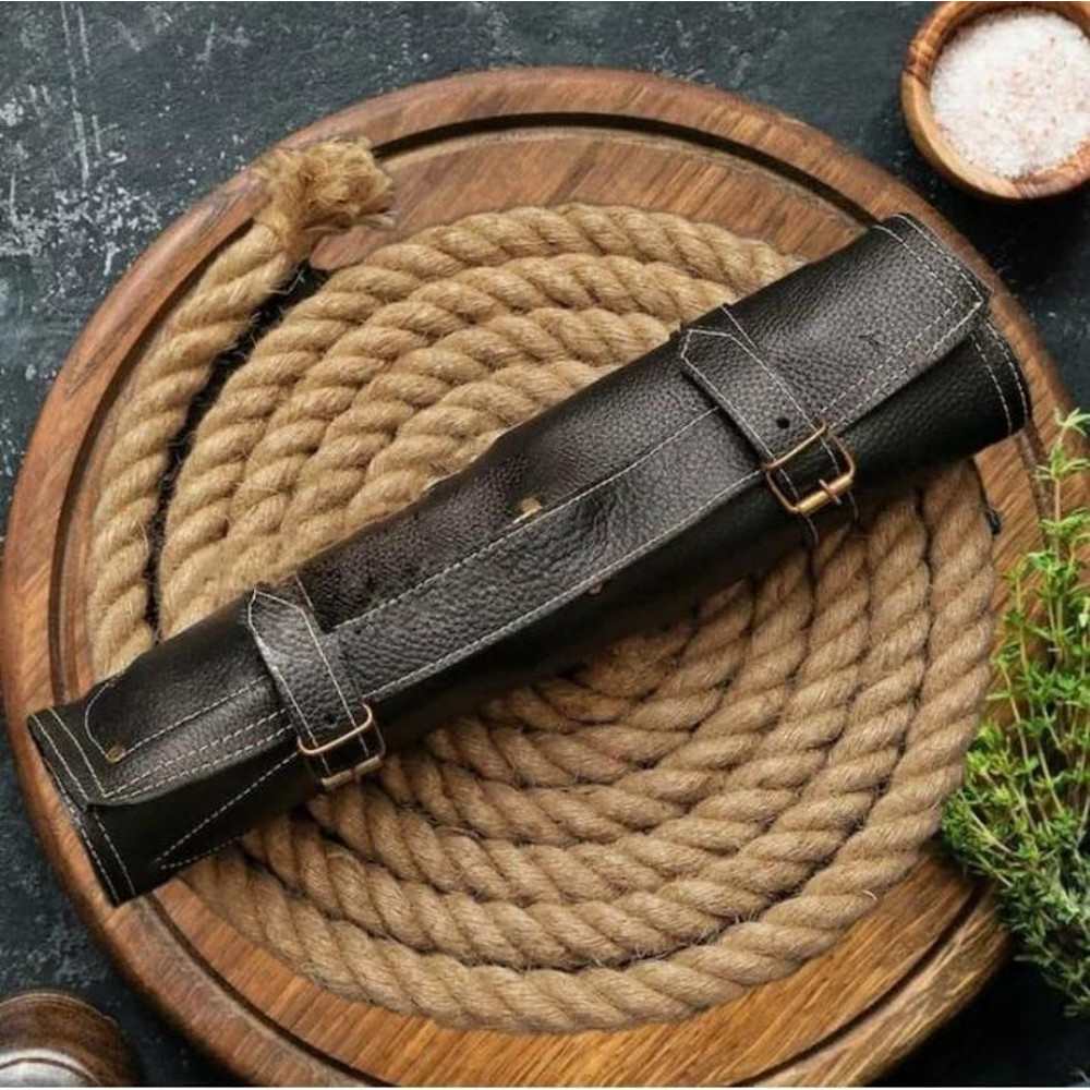 Custom Handmade 5PCS Handforged Carbon Steel Kitchen Chef Knives Set Full Ash Wood Handle With Leat 6