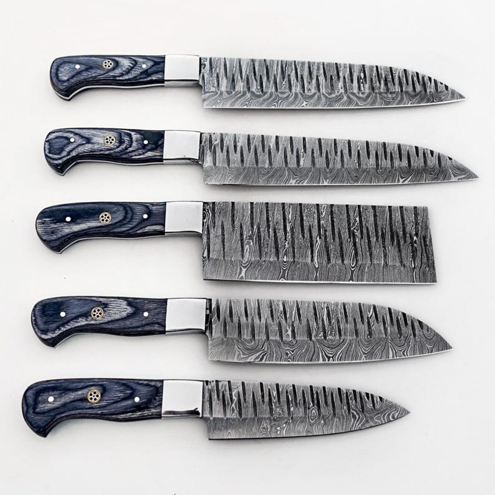 Custom Handmade 5PCS Damascus Steel Kitchen Chef Knives Set Full Tang Pakka Wood And Steel Handle W 0