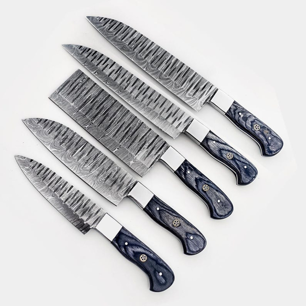 Custom Handmade 5PCS Damascus Steel Kitchen Chef Knives Set Full Tang Pakka Wood And Steel Handle W 2