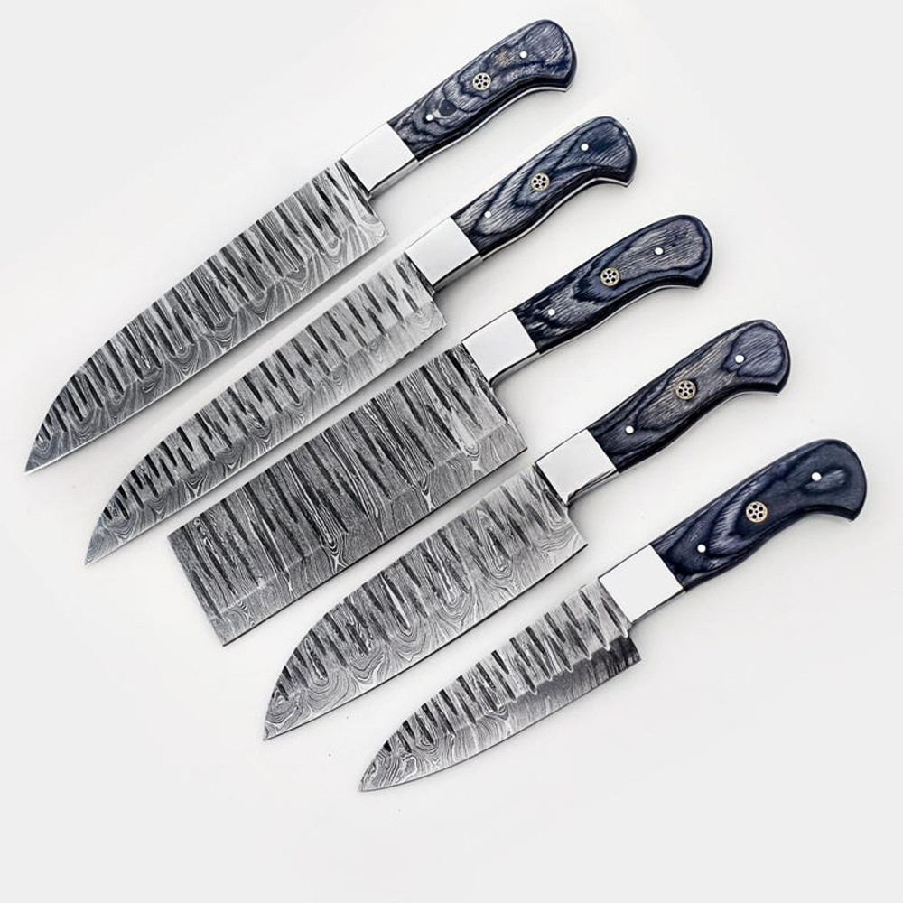 Custom Handmade 5PCS Damascus Steel Kitchen Chef Knives Set Full Tang Pakka Wood And Steel Handle W 3