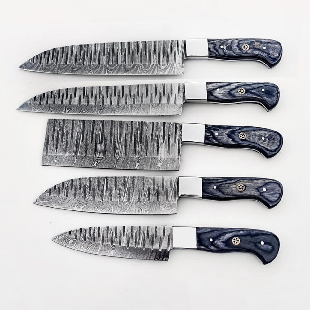 Custom Handmade 5PCS Damascus Steel Kitchen Chef Knives Set Full Tang Pakka Wood And Steel Handle W 4