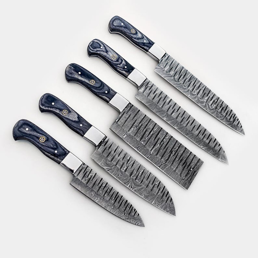 Custom Handmade 5PCS Damascus Steel Kitchen Chef Knives Set Full Tang Pakka Wood And Steel Handle W 5